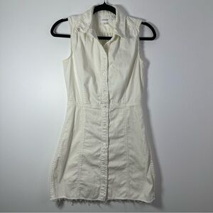 Frame Women’s Ivory Cream Denim Sleeveless Frayed Mini Dress Size XS